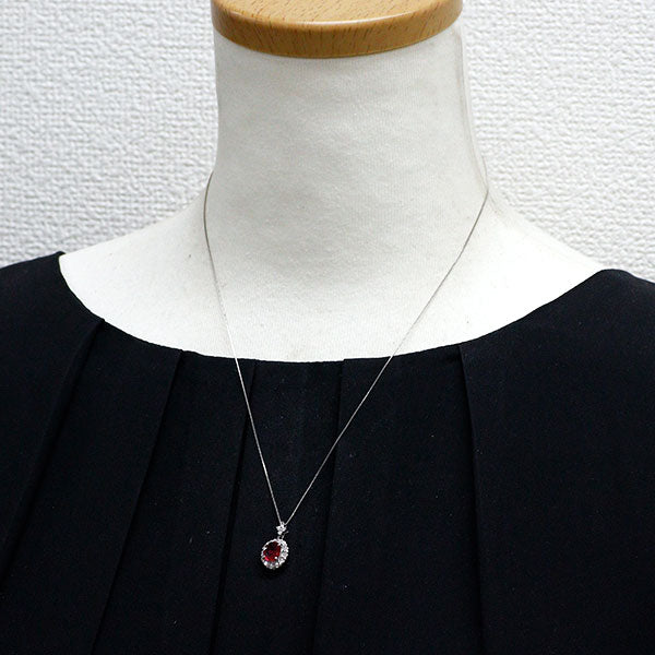Pt900/ Pt850 非加熱 ルビー ダイヤモンド ペンダントネックレス 1.00ct D0.43ct