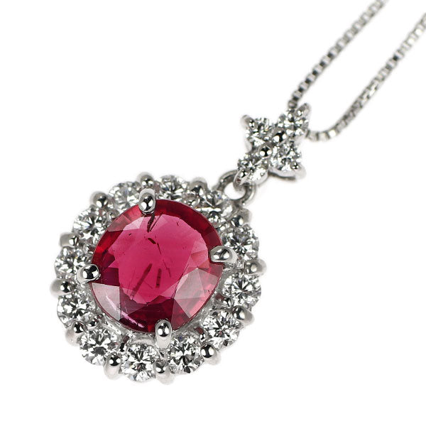Pt900/ Pt850 非加熱 ルビー ダイヤモンド ペンダントネックレス 1.00ct D0.43ct