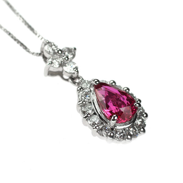 Pt900/ Pt850 ペアシェイプ 非加熱 ルビー ダイヤモンド ペンダントネックレス 1.03ct D0.57ct