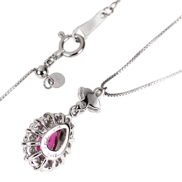 Pt900/ Pt850 ペアシェイプ 非加熱 ルビー ダイヤモンド ペンダントネックレス 1.03ct D0.57ct