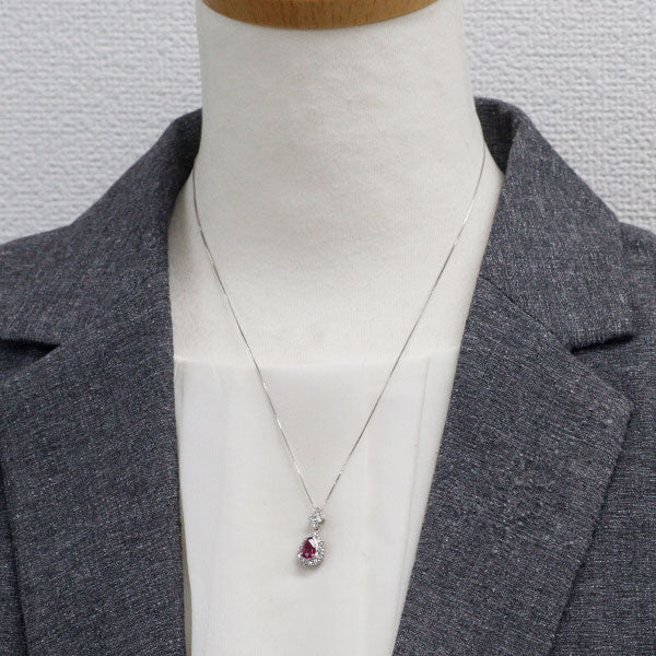 Pt900/ Pt850 ペアシェイプ 非加熱 ルビー ダイヤモンド ペンダントネックレス 1.03ct D0.57ct
