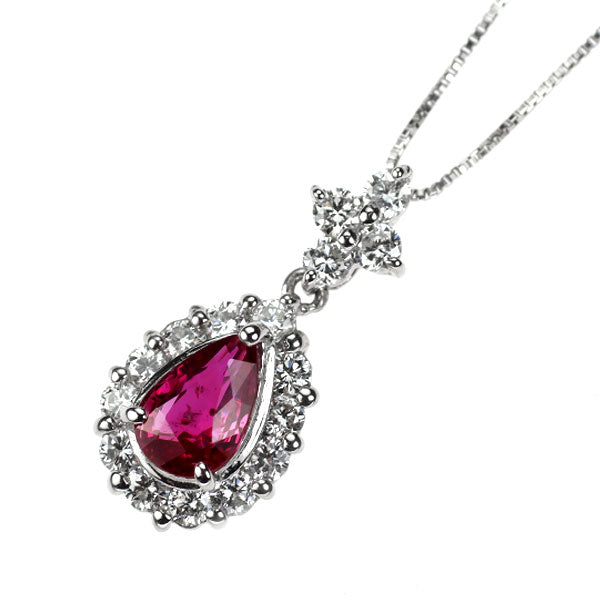 Pt900/ Pt850 ペアシェイプ 非加熱 ルビー ダイヤモンド ペンダントネックレス 1.03ct D0.57ct