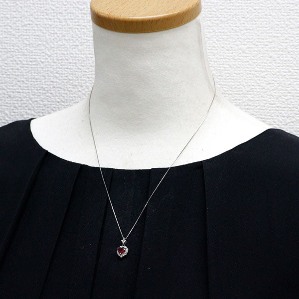 Pt900/ Pt850 ハートシェイプ 非加熱ルビー ダイヤモンド ペンダントネックレス 1.00ct D0.39ct