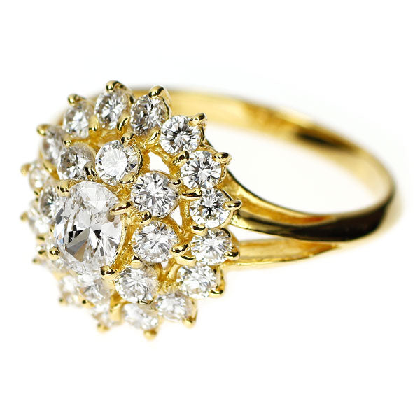 クイーン K18YG オーバルカット ダイヤモンド  リング 0.32ct D0.96ct 《セルビー銀座店》【中古】