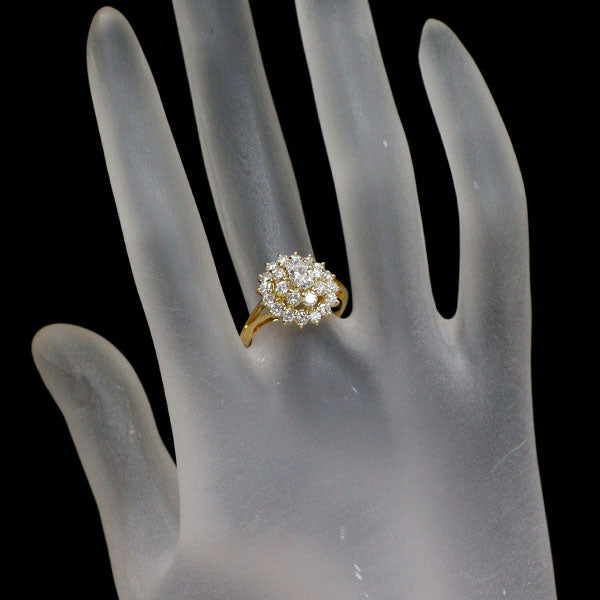 クイーン K18YG オーバルカット ダイヤモンド  リング 0.32ct D0.96ct 《セルビー銀座店》【中古】