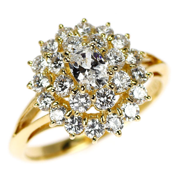 クイーン K18YG オーバルカット ダイヤモンド  リング 0.32ct D0.96ct 《セルビー銀座店》【中古】