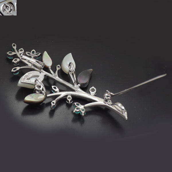 田崎真珠 K18WG パライバ トルマリン シェル ダイヤモンド ブローチ兼 ペンダントトップ 0.48ct D0.32ct  植物