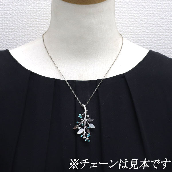 田崎真珠 K18WG パライバ トルマリン シェル ダイヤモンド ブローチ兼 ペンダントトップ 0.48ct D0.32ct  植物