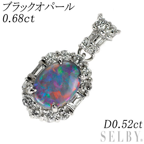 Pt900 ブラックオパール ダイヤモンド ペンダントトップ 0.68ct D0.52ct