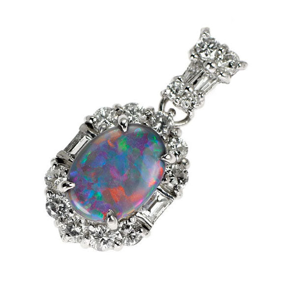 Pt900 ブラックオパール ダイヤモンド ペンダントトップ 0.68ct D0.52ct