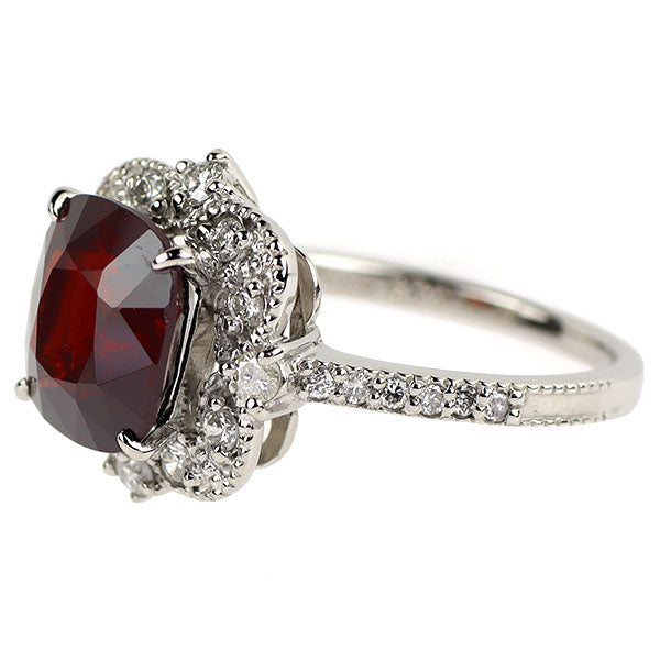 Pt900 ビルマ産 非加熱レッドスピネル ダイヤモンド リング 3.56ct D0.42ct