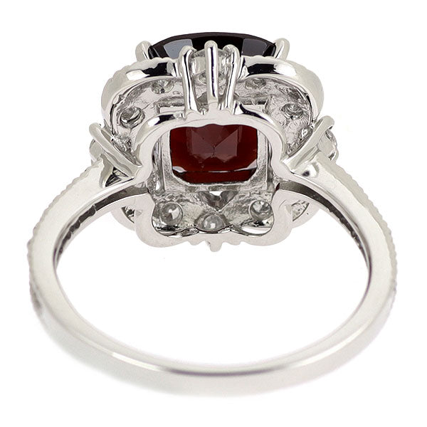 Pt900 ビルマ産 非加熱レッドスピネル ダイヤモンド リング 3.56ct D0.42ct