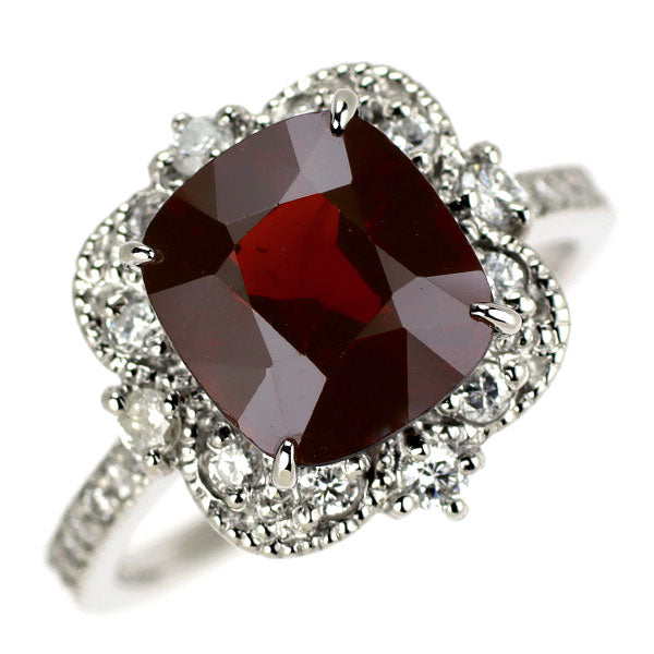 Pt900 ビルマ産 非加熱レッドスピネル ダイヤモンド リング 3.56ct D0.42ct