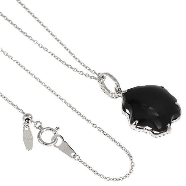 K18WG/ Pt850 オニキス ダイヤモンド ペンダントネックレス D0.50ct フラワー