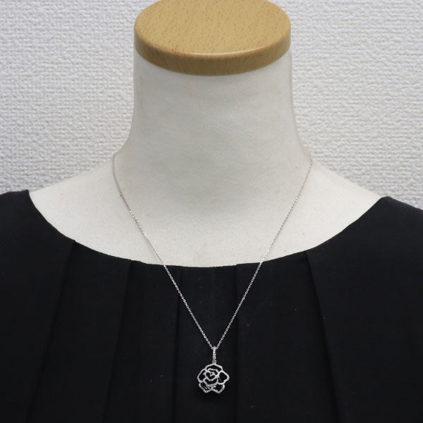 K18WG/ Pt850 オニキス ダイヤモンド ペンダントネックレス D0.50ct フラワー