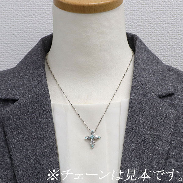 K18WG パライバトルマリン ダイヤモンド ペンダントトップ クロス