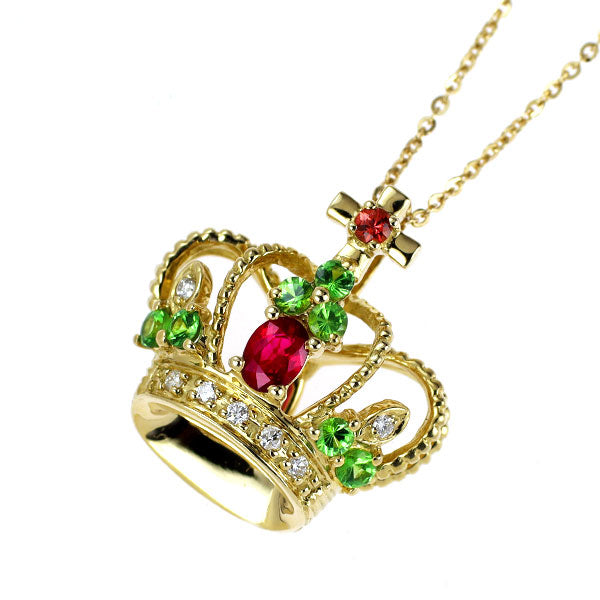 笠原真寿美 K18YG ルビー ツァボライト オレンジサファイア ダイヤ ペンダントネックレス 0.20ct T0.27ct OS0.03ct D0.04ct 王冠