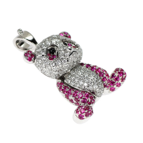 K18WG ピンクサファイア ブラックカルセドニー ダイヤモンド ペンダントトップ 0.90ct D0.85ct パンダ