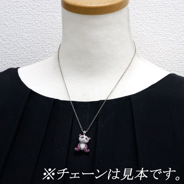 K18WG ピンクサファイア ブラックカルセドニー ダイヤモンド ペンダントトップ 0.90ct D0.85ct パンダ