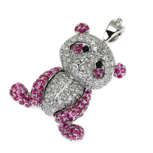 K18WG ピンクサファイア ブラックカルセドニー ダイヤモンド ペンダントトップ 0.90ct D0.85ct パンダ