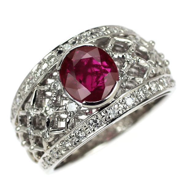 Pt900 ビルマ/ミャンマー産 ルビー ダイヤモンド リング 2.039ct D0.56ct