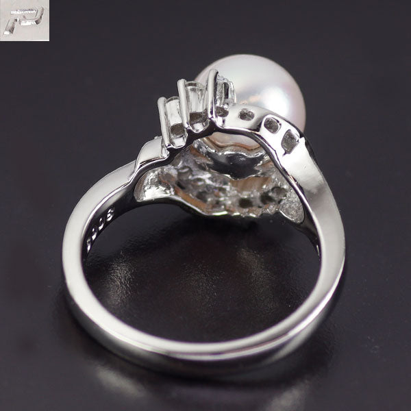ポーラ Pt900 アコヤ 真珠 ダイヤモンド リング 径約8.2mm D0.22ct