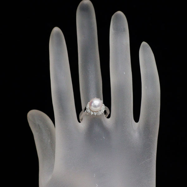 ポーラ Pt900 アコヤ 真珠 ダイヤモンド リング 径約8.2mm D0.22ct