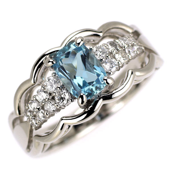 Pt900 アクアマリン ダイヤモンド リング 0.87ct D0.30ct