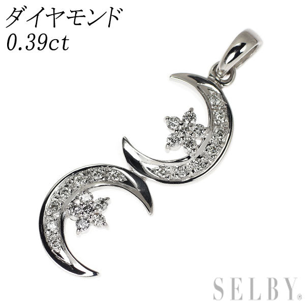 K18WG ダイヤモンド ペンダントトップ 0.39ct フラワー 月
