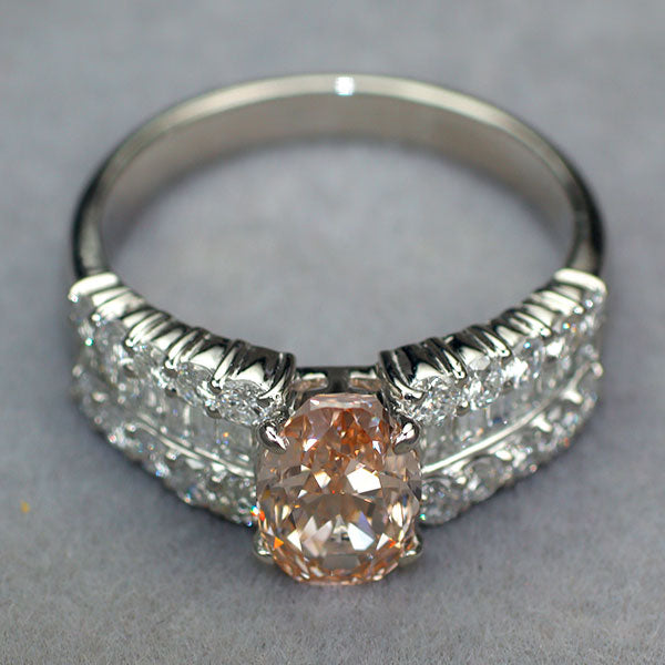 Pt900 タイプ2a証明書付 天然ピンキッシュオレンジダイヤモンド ダイヤモンド リング 1.796ct FPO SI2 D1.00ct