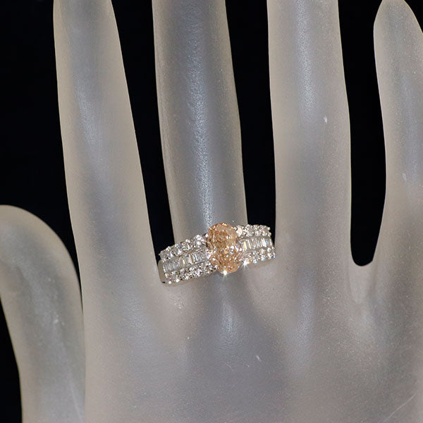 Pt900 タイプ2a証明書付 天然ピンキッシュオレンジダイヤモンド ダイヤモンド リング 1.796ct FPO SI2 D1.00ct