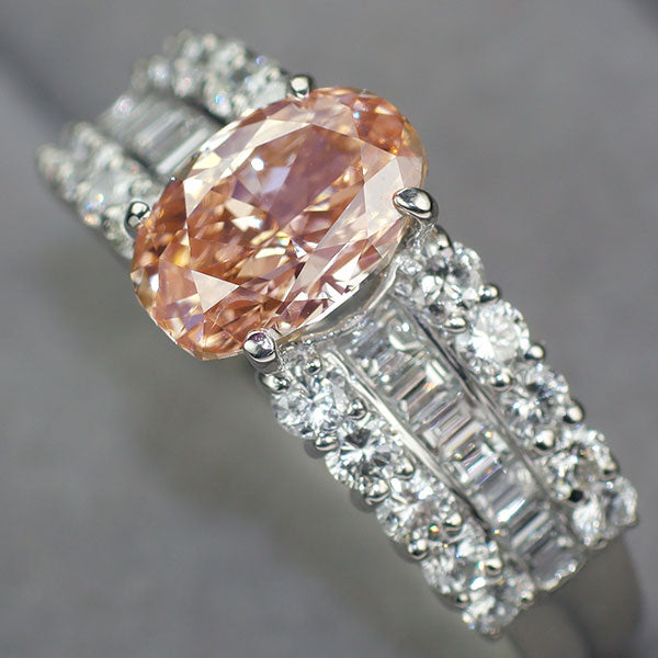 Pt900 タイプ2a証明書付 天然ピンキッシュオレンジダイヤモンド ダイヤモンド リング 1.796ct FPO SI2 D1.00ct
