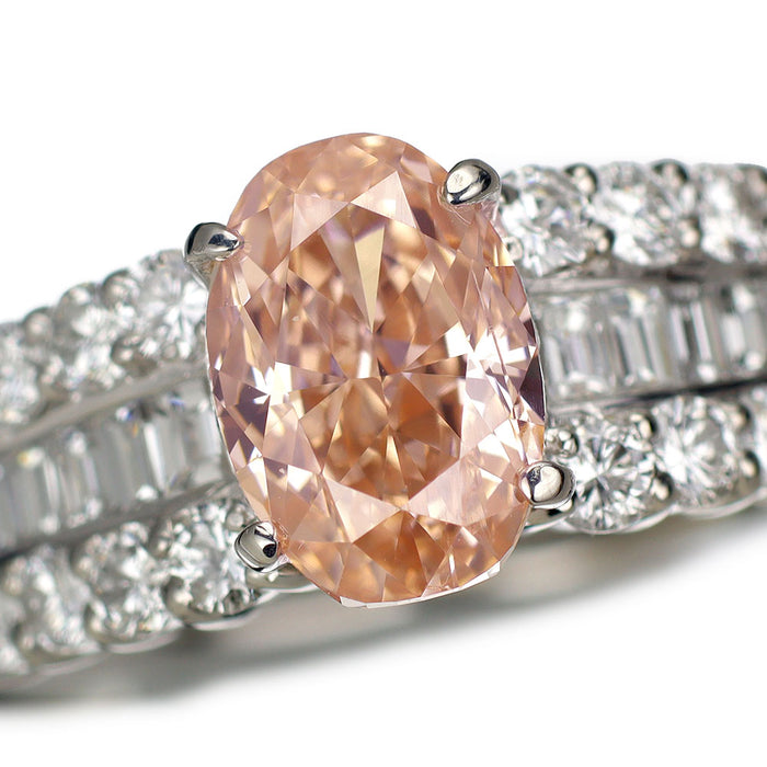Pt900 タイプ2a証明書付 天然ピンキッシュオレンジダイヤモンド ダイヤモンド リング 1.796ct FPO SI2 D1.00ct