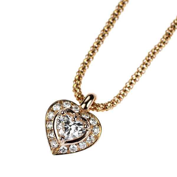 K18PG ハートシェイプ ダイヤモンド ペンダントネックレス 0.252ct D0.115ct
