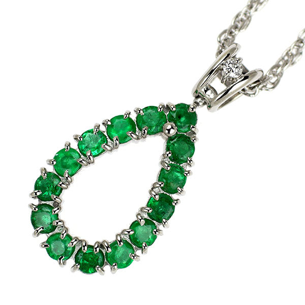Pt850 エメラルド ダイヤモンド ペンダントネックレス 0.65ct D0.65ct リバーシブル