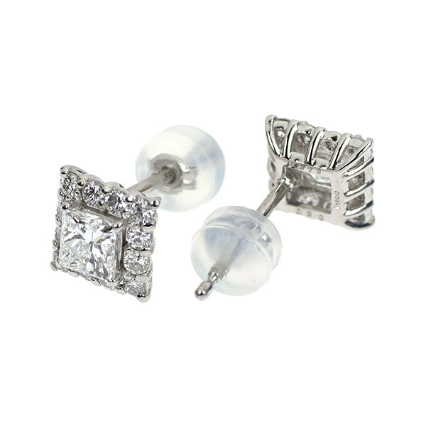 新品 Pt900/ Pt950 プリンセスカット ダイヤモンド ピアス 0.791ct F/G VVS2 D0.46ct