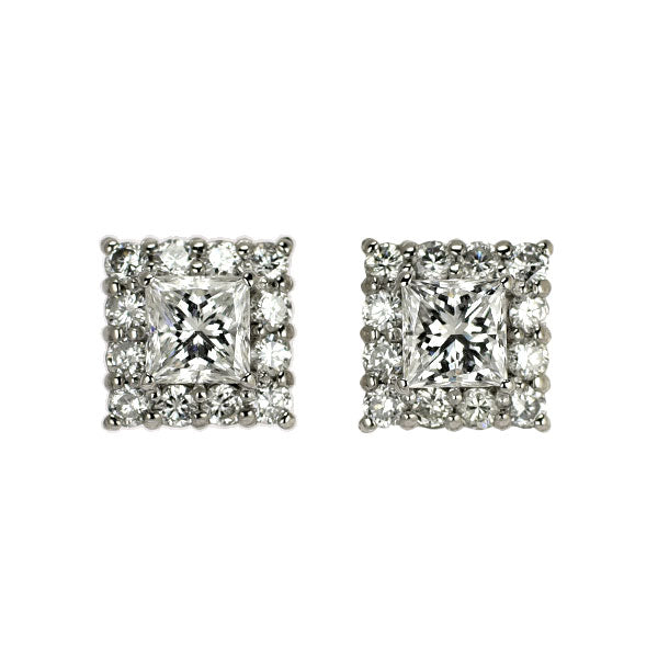 新品 Pt900/ Pt950 プリンセスカット ダイヤモンド ピアス 0.791ct F/G VVS2 D0.46ct