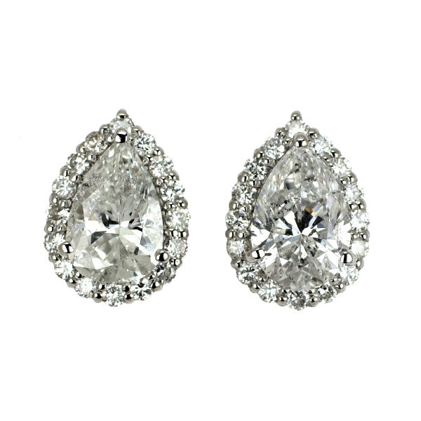 新品 Pt900/ Pt950 ペアシェイプ ダイヤモンド ピアス 2.149ct F/G I1 D0.40ct