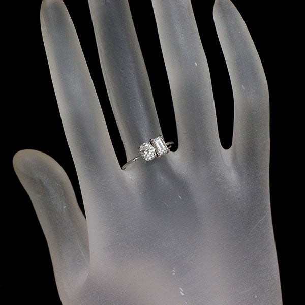 新品 Pt950 バケットカット/オーバルカット ダイヤモンド リング 0.443ct 0.456ct F/H SI2