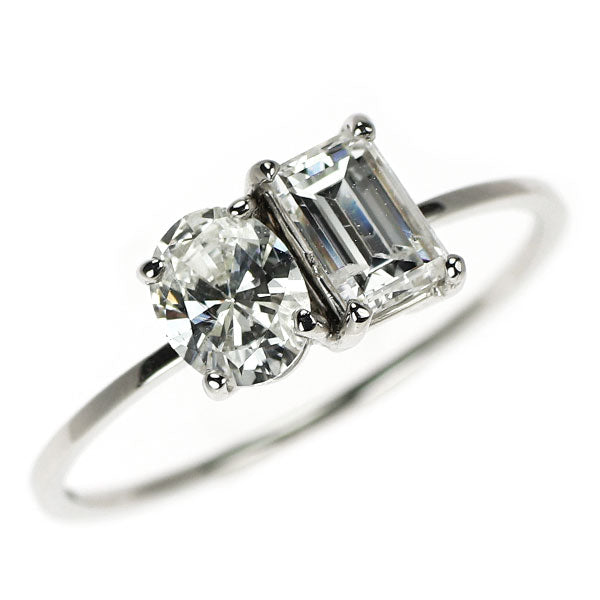 新品 Pt950 バケットカット/オーバルカット ダイヤモンド リング 0.443ct 0.456ct F/H SI2