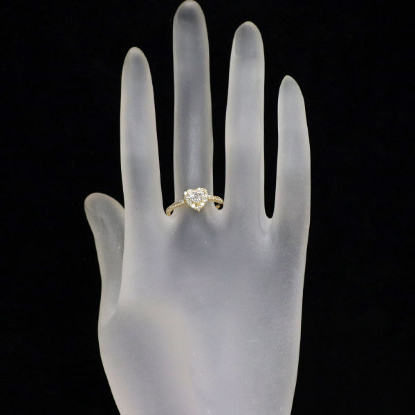 新品 K18YG ハートシェイプ ダイヤモンド リング 0.446ct E SI1 D0.38ct