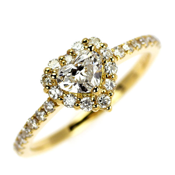 新品 K18YG ハートシェイプ ダイヤモンド リング 0.446ct E SI1 D0.38ct