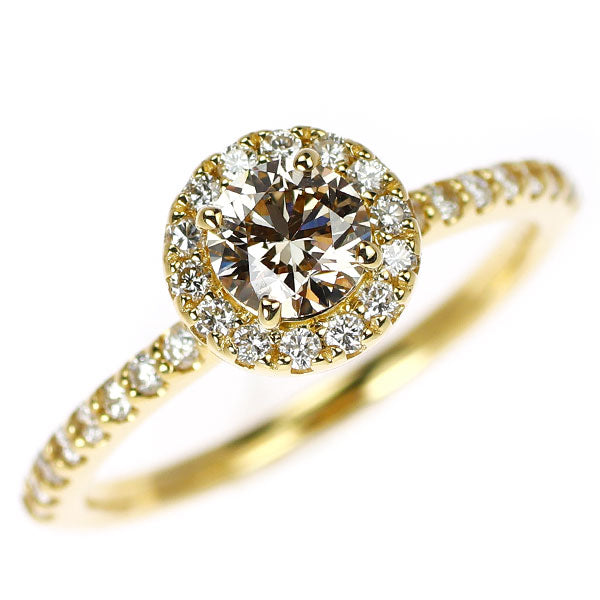 新品 K18YG ダイヤモンド リング 0.503ct LB（Light Brown） VVS2 EXHC D0.33ct