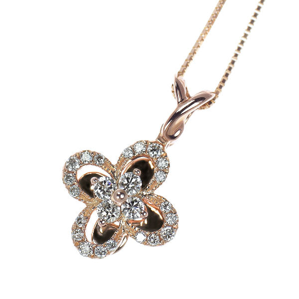 K18PG ダイヤモンド ペンダントネックレス 0.35ct フラワー