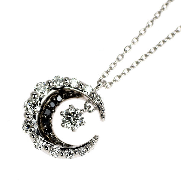 K18WG ブラック/カラーレス ダイヤモンド ペンダントネックレス 0.36ct 月