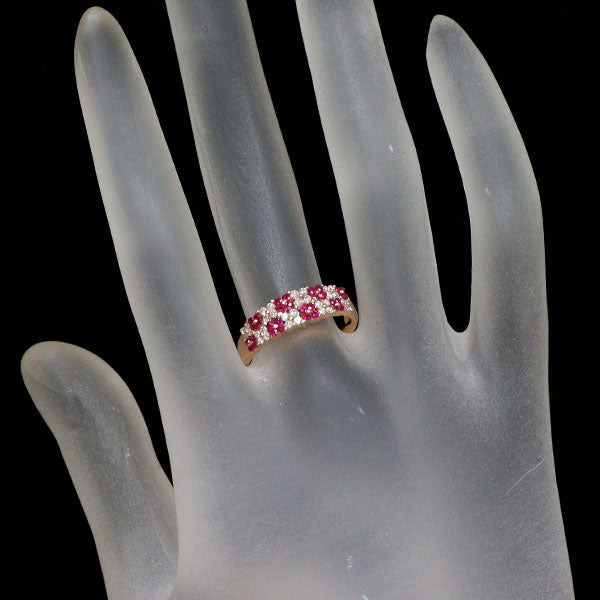 K18PG ルビー ダイヤモンド リング 0.30ct D0.25ct フラワー