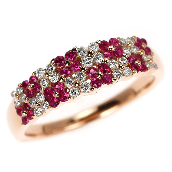 K18PG ルビー ダイヤモンド リング 0.30ct D0.25ct フラワー