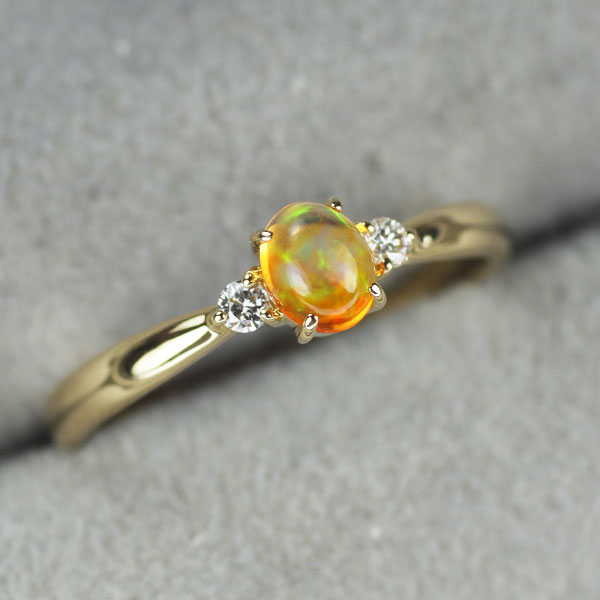 K18YG ファイアーオパール ダイヤモンド リング 0.31ct D0.05ct
