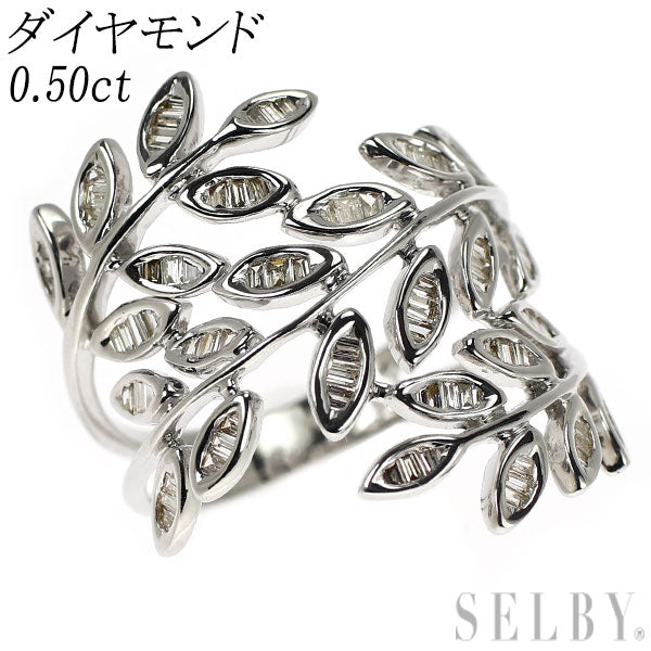 K18WG ダイヤモンド リング 0.50ct 植物