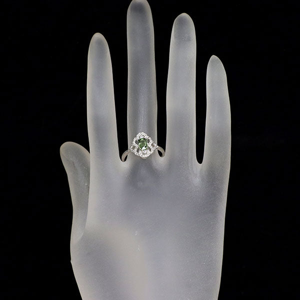 Pt900 グリーン サファイア ダイヤモンド リング 0.69ct D0.26ct